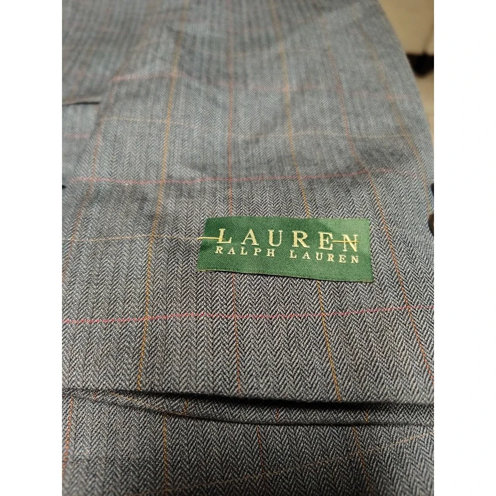 Lauren Ralph Lauren Mens Grey Plaid Herringbone 100% Wool 3-Button Blazer Jacket